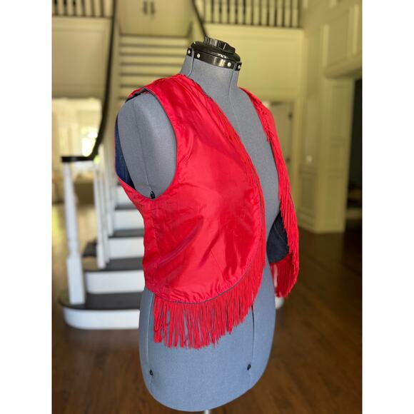 Plus Size 2X Vintage 80s 90s Blue Denim Red Fringe Cowgirl Rodeo Western Costume - Picture 6 of 8